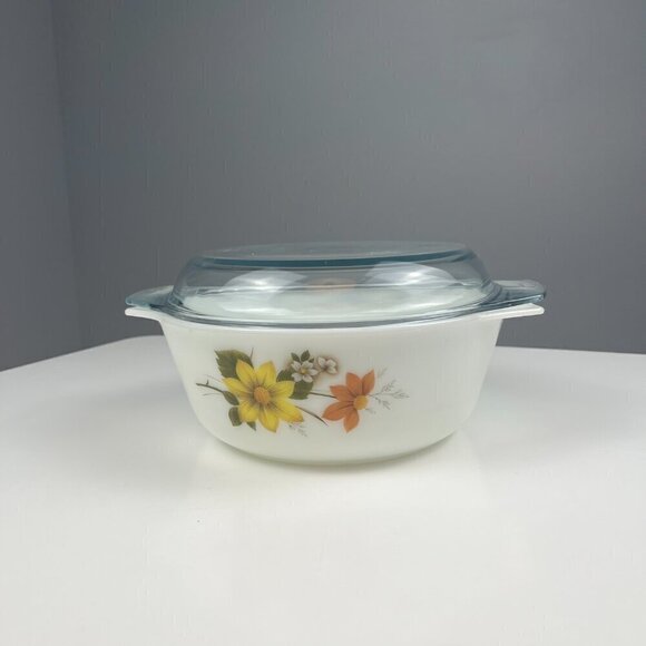 VTG Pyrex JAJ autumn glory round casserole 2 pt. made in England - Picture 3 of 12